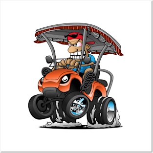 Funny Golf Cart Hotrod Golf Car Popping a Wheelie Cartoon Posters and Art